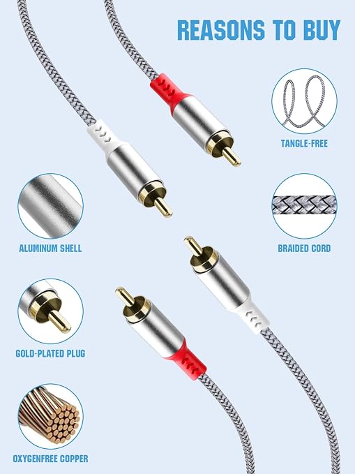 2RCA to 2RCA Cable 2 RCA Male Hi-Fi Systems Audio Stereo Subwoofer Cable