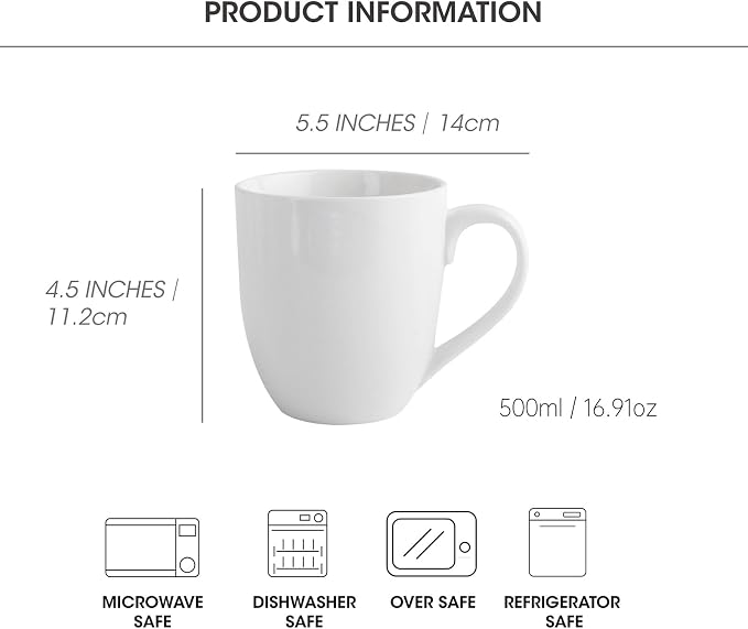 Coffee Mugs Set of 6, 16Oz Large Ceramic Mugs