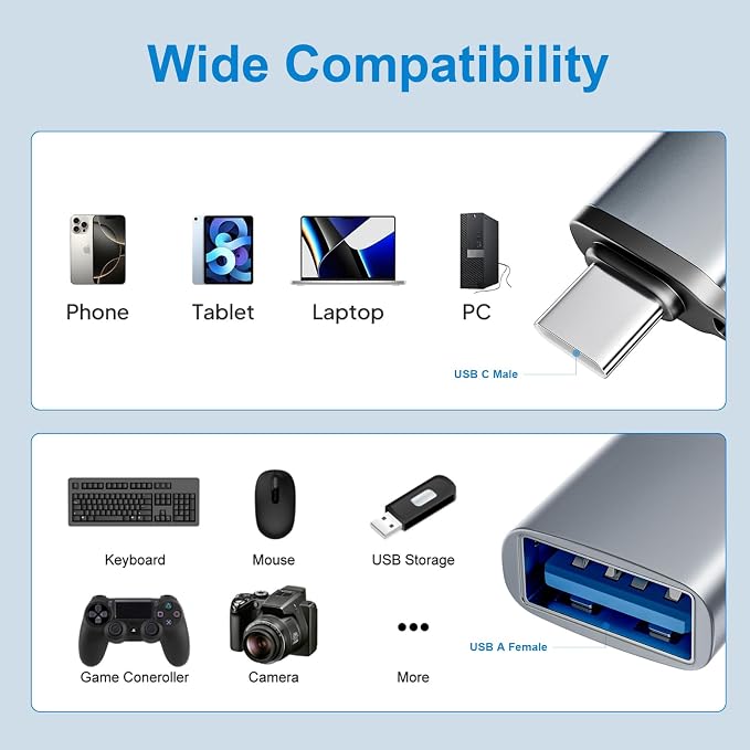 USB to USB C Adapter 10 Pack, USBC to USB Adapter, USBA to USBC Adapter