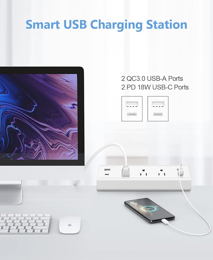 Jgstkcity Desk Clamp Power Strip, 40W Total Fast Charging Station, 2 PD 20W USB
