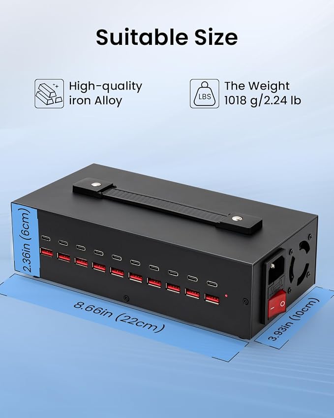 200W USB~c Charging Station, 20 Port USB Charger Block, Fast Charging Station