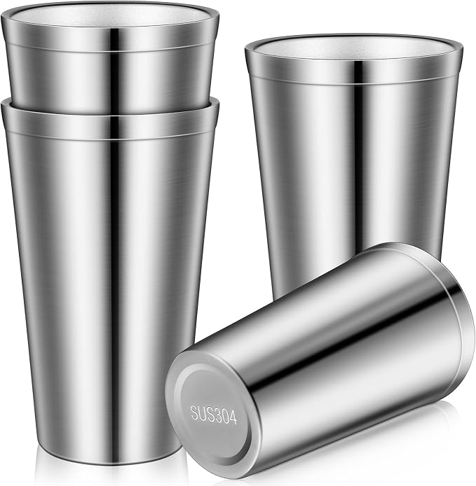 Zopeal 4 Pcs Stainless Steel Cups 16 Oz, Double Wall Vacuum Pint Cup Tumbler