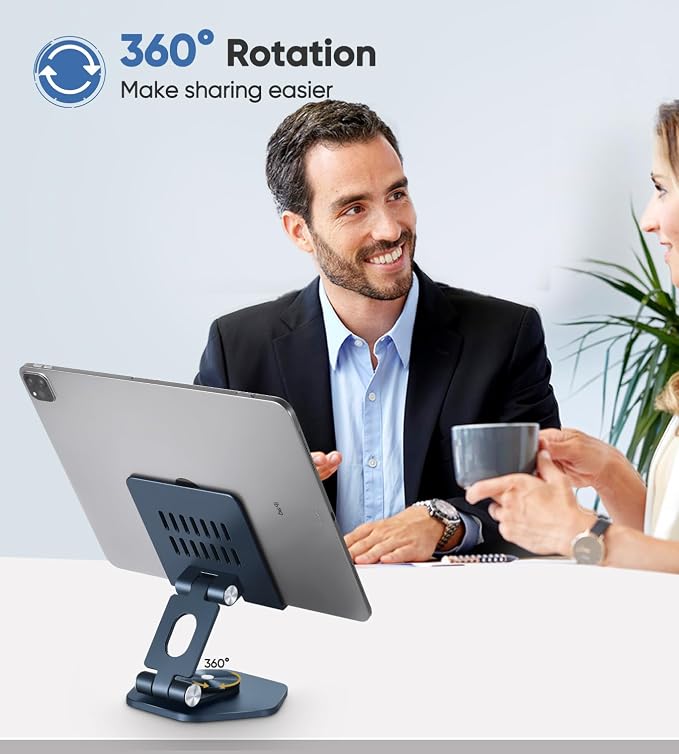 Foldable Aluminum Tablet Stand for Desk, 360° Swivel iPad & Tablet Holder –