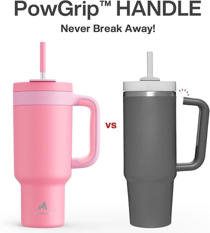 POWCAN 40 oz Tumbler with Handle, 2-in-1 Straw and Sip Lid, Dishwasher Safe