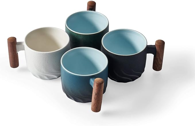 Ceramic Espresso Cups with Wooden Handle Espresso Shot Cups Ceramic Tea Cups