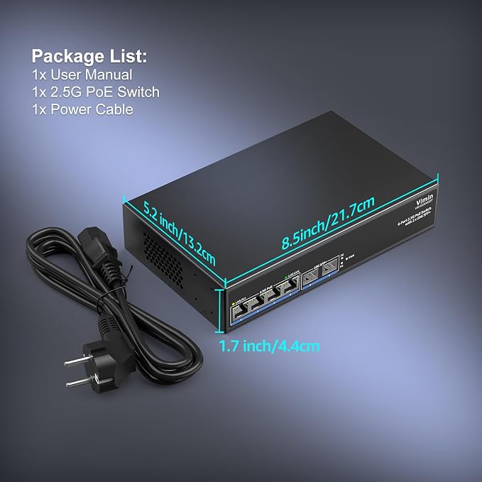 6-Port 2.5G PoE Switch Unmanaged, 4X 2.5GBase-T PoE Ports, 2X 10Gbps SFP