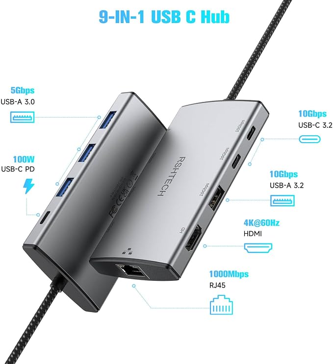 RSHTECH 9-in-1 USB C Hub Multiport Adapter