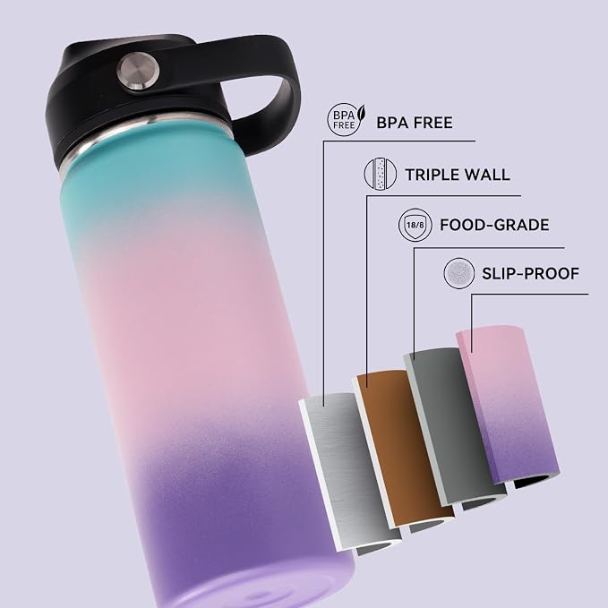 Fijinhom 24oz Insulated Stainless Steel Water Bottle, Wide Mouth Double Wall