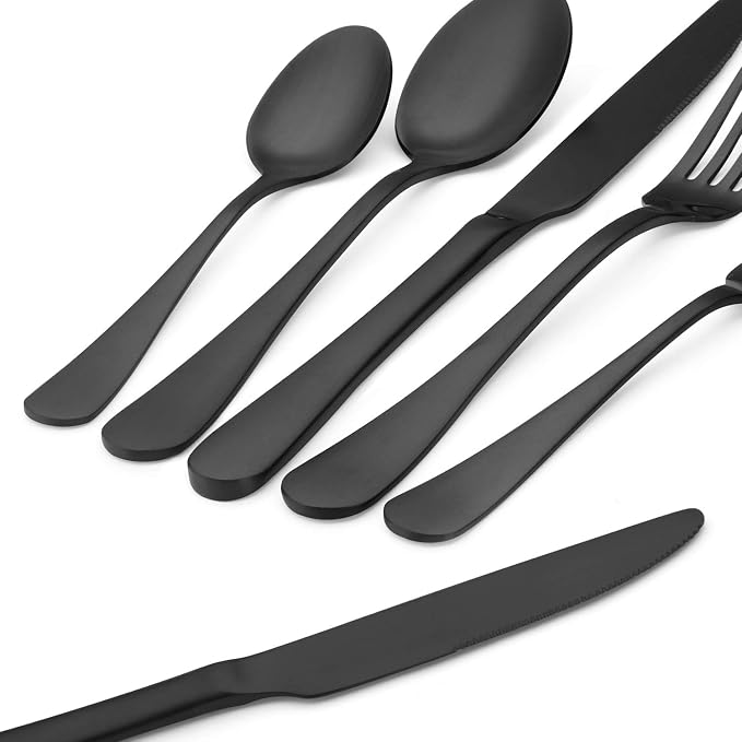 Matte Black Silverware Set, Satin Finish 20-Piece Stainless Steel Flatware Set