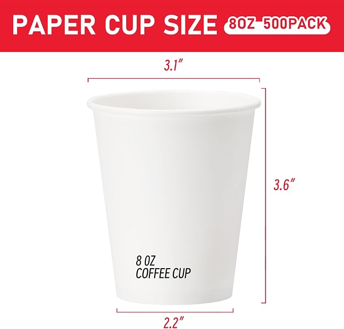 1000 Pack 8 oz Paper Cups, Disposable Coffee Cups, or Juice