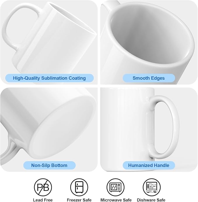Dmsky Sublimation Coffee Mugs Tazas para Sublimar 11 oz Blank Bulk Coffee Mug