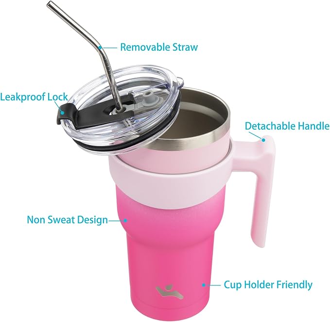Konokyo 40 oz Tumbler with Handle and Straw, Insulated Travel Mug | Cherry;