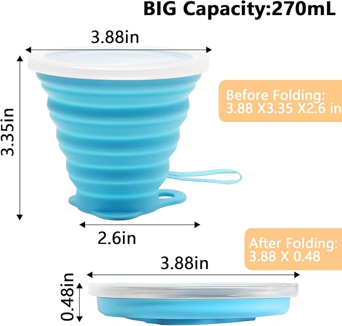 Litoexpe 4 Pack Silica gel Collapsible Travel Cup 270ml, Style 3 | Yellow &
