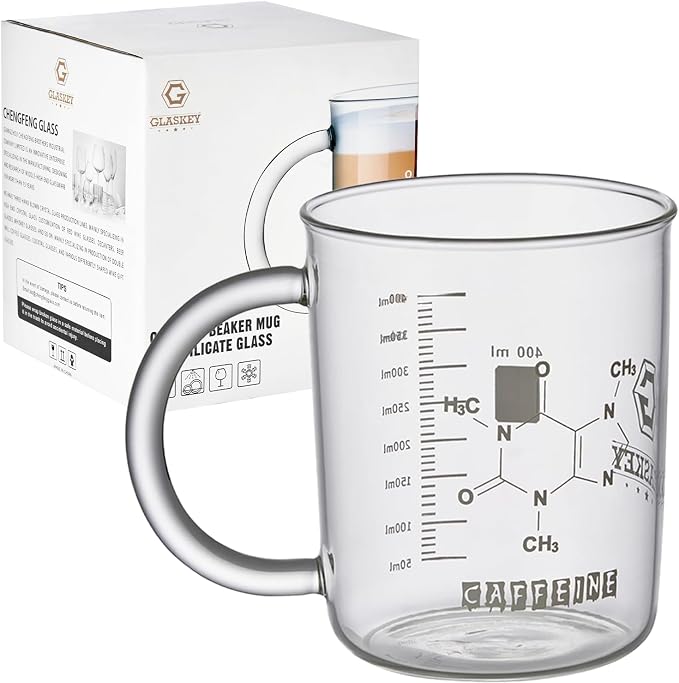 GLASKEY Caffeine Beaker Mug, 16 oz Anti-Dripping Borosilicate Caffeine Mug