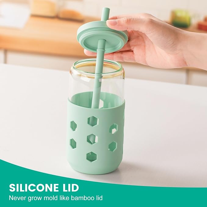 Mrsdry 16 oz Glass Cups with Lids and Straws