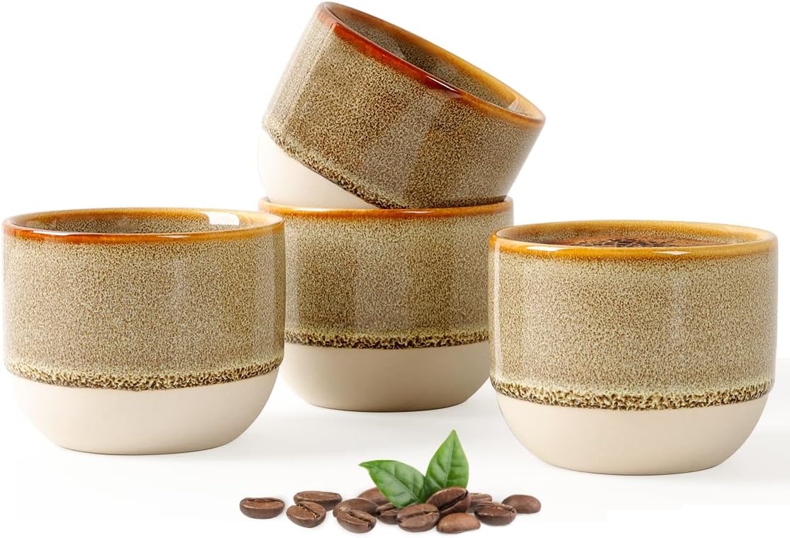INGOFIN Ceramic Espresso Cup Set of 4-4.2 oz Espresso Cup