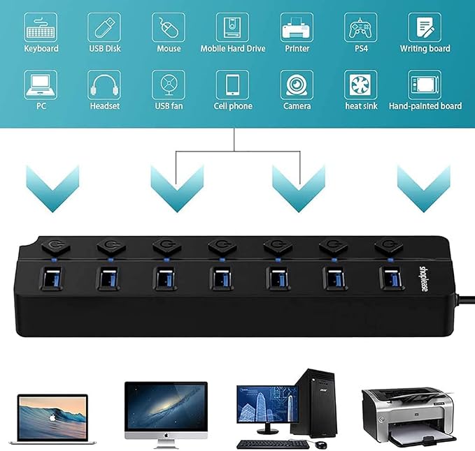 USB 3.0 Splitter, 7-Port USB 3.0 Hub