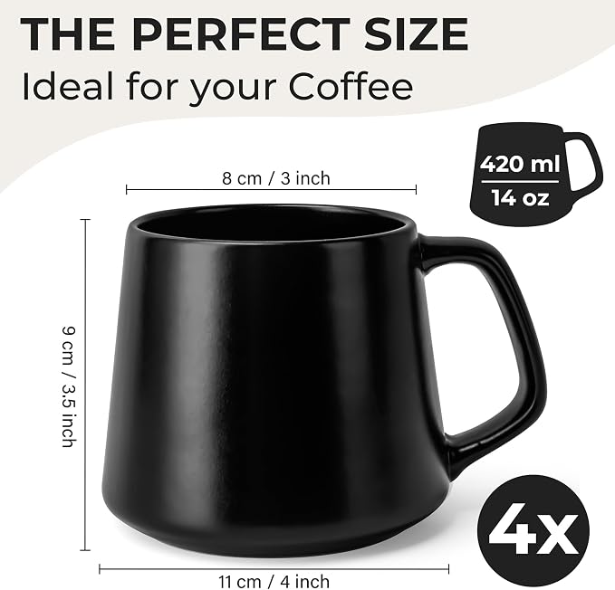 MIAMIO - Coffee Mugs Set of 4, Large Mug - Luxe | Large Ceramic Coffee Mugs