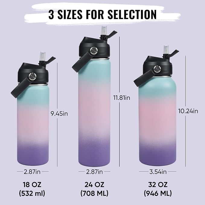 Fijinhom 24oz Insulated Stainless Steel Water Bottle, Wide Mouth Double Wall