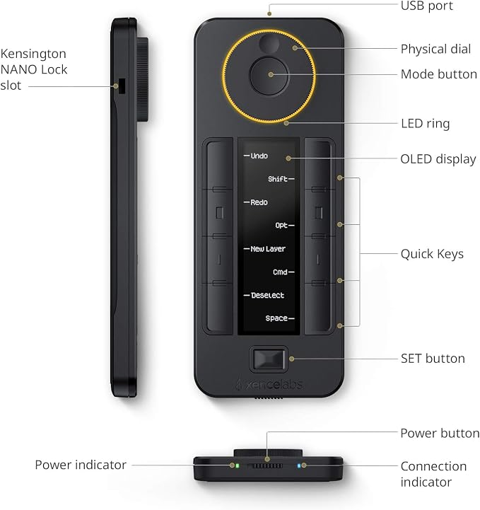 XENCELABS Quick Keys for PC, Drawing Tablet, Pen Display, OLED Display