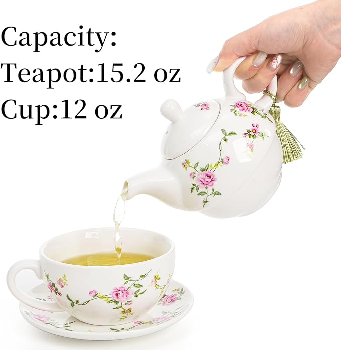 Coloch Tea for One Set, Porcelain Teapot Cup and Saucer Set