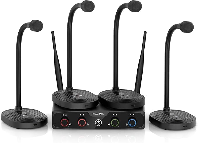 4-Channel Wireless Conference Microphone System, UHF Compact Cordless Mic Set