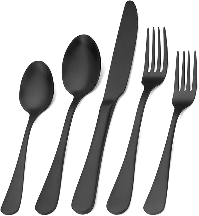 Matte Black Silverware Set, Satin Finish 20-Piece Stainless Steel Flatware Set