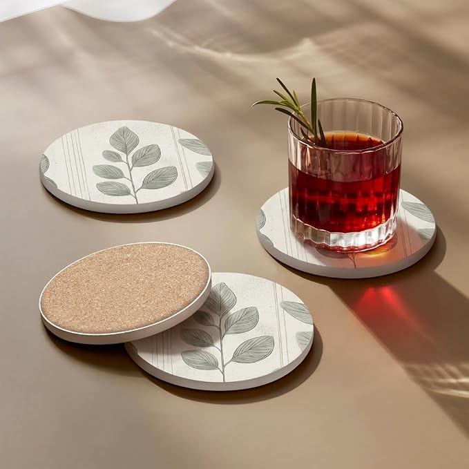 VEYRO Ceramic Coasters Set of 6 or 4 – Absorbent Stone Drink Coasters