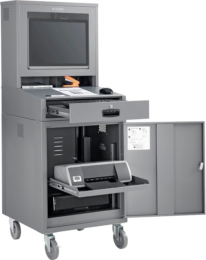 Global Industrial Mobile Security LCD Computer Cabinet Enclosure