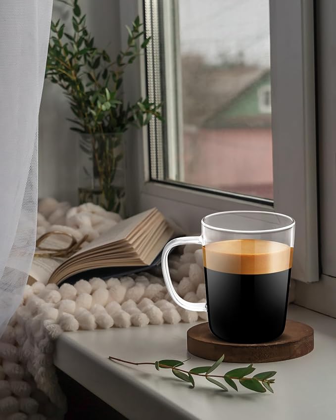 LUXU Glass Coffee Mugs, 17 oz Ice coffee cups, Large Beer Mugs Set of 4 |