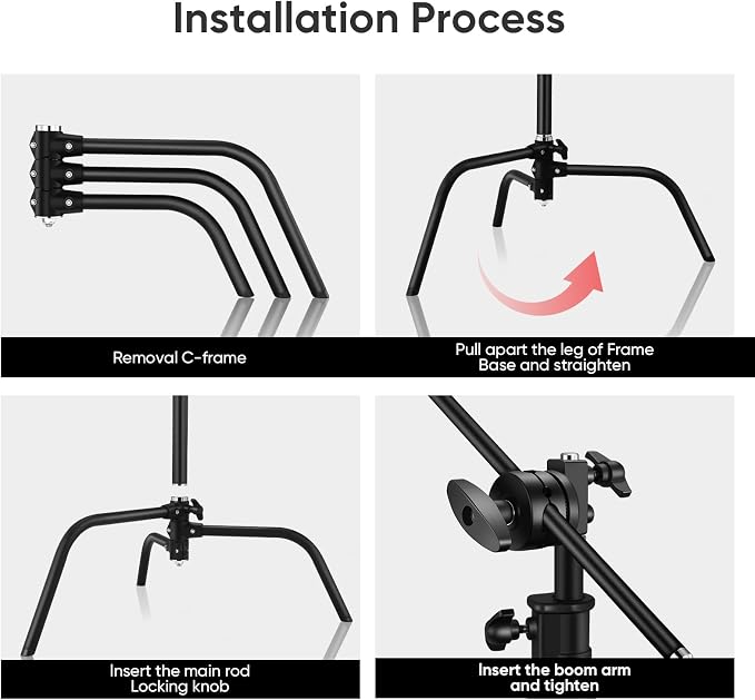 Soonpho 2 Pack 100% Heavy-Duty Steel C-Stand, Pro Photography Light Stand