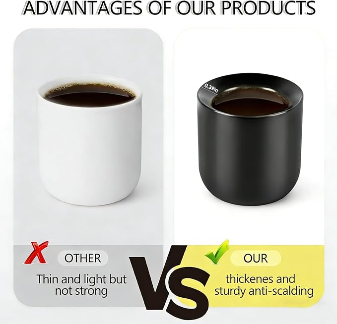 Espresso Cups Set of 2-3oz Demitasse Mugs Modern Thick Walled Durable Ceramic