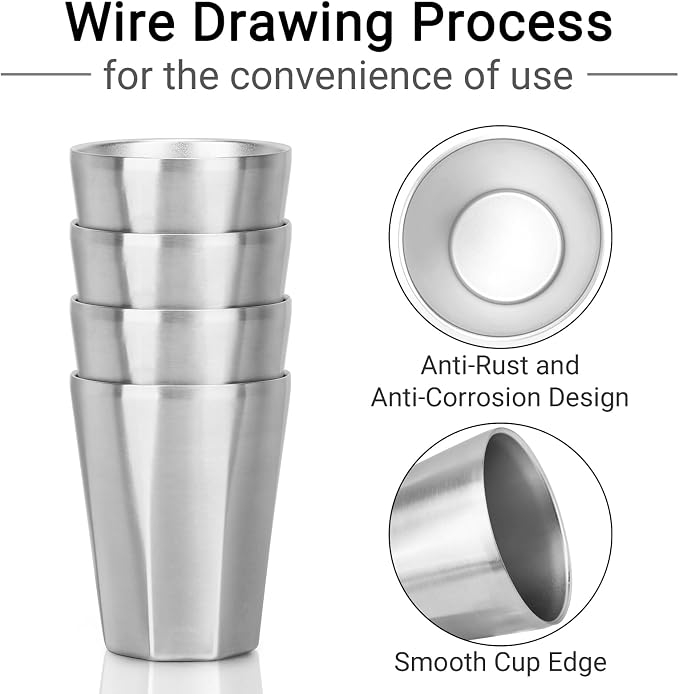 Beasea Stainless Steel Cups 10 oz, 4 Pack Small Bulk Stackable Stainless Steel