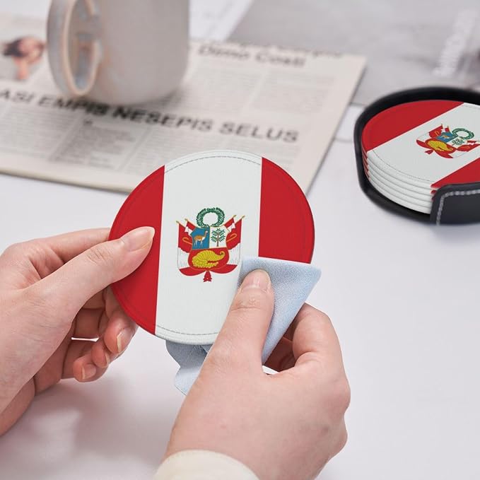 6 Pack Peru Flag Leather Coaster