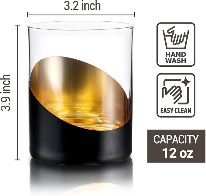 MyGift 12 oz Set of 4 Matte Black Drinking Glasses