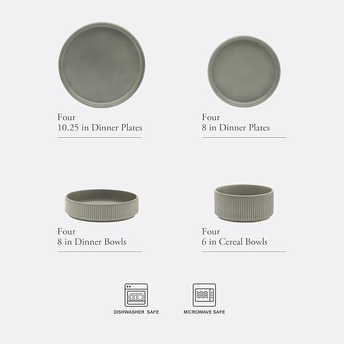 Gibson Elite Deerfield 16-Piece Stoneware Dinnerware Set – Soft Grey Reactive