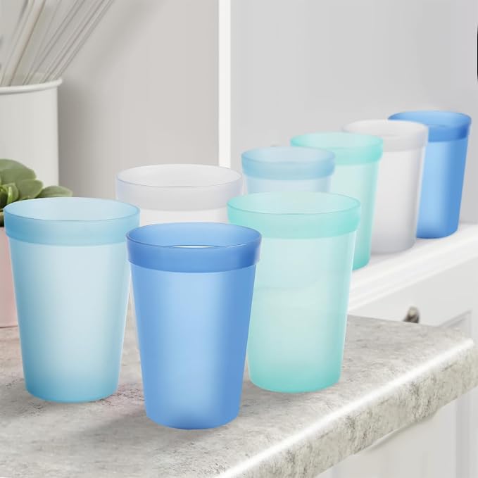 Blwan 8-Pack Small 8.5oz Plastic Cups, BPA-Free Reusable Juice Cups, Microwave