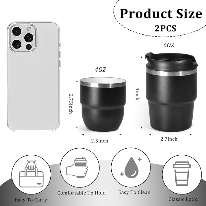 CHLJAR Espresso Cups, 6oz Insulated Espresso Cup Set of 2, Espresso Shot Cups