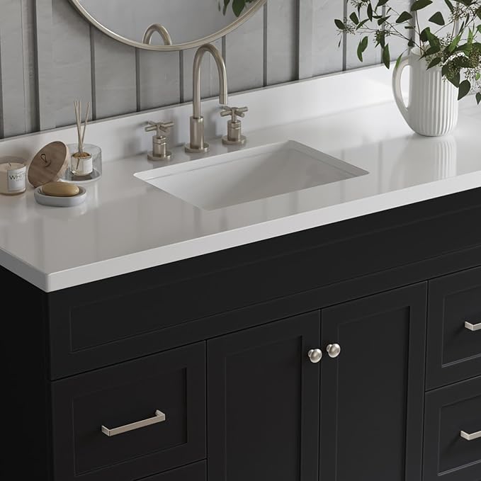 55" Black Bathroom Vanity 1.5" Edge Pure White Quartz Countertop