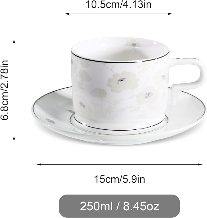 fanquare 7 Ounces Bone China Teacup and Saucer Set