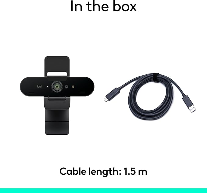 Logitech Brio 4K Webcam, Video Calling, Noise-Cancelling mic, HD Auto Light