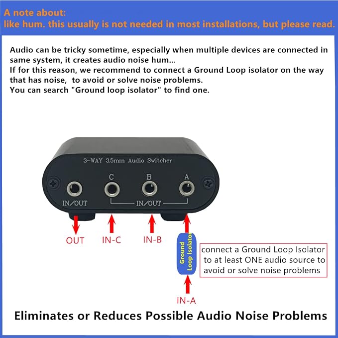 3.5mm Audio Switch with line Volume Controller, 3 in 1 Out 1/8" aux switcher