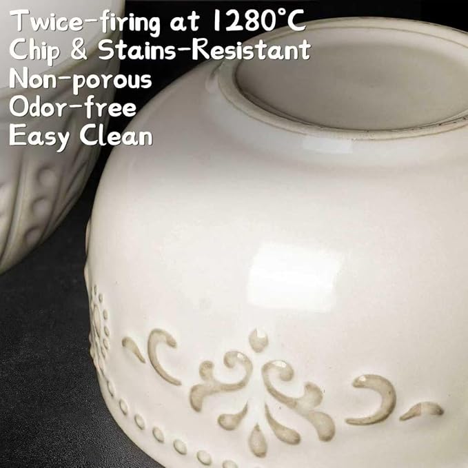 Small Bowls Set of 4, 12 oz Ceramic Embossment Dessert Bowls, Ice Cream