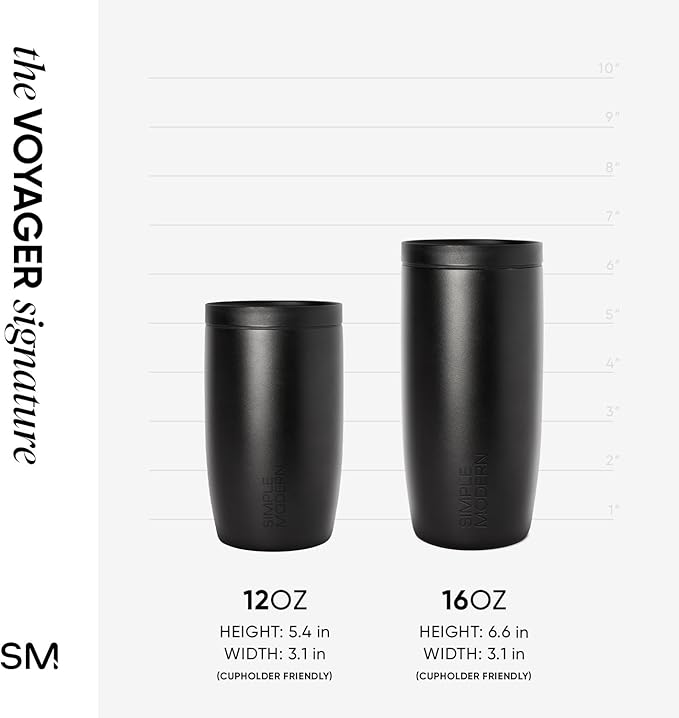 Simple Modern Insulated Travel Coffee Mug 360° Lid | 12oz | Black | Voyager