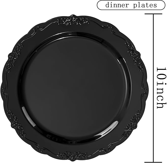 DaYammi 36PCS Black Plastic Plates, Heavy Duty Black Disposable Plates Premium