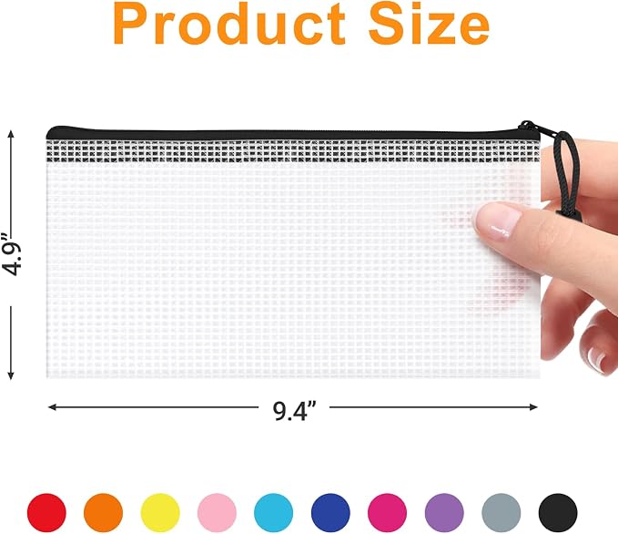20Pack Mesh Zipper Pouch Bags, Waterproof 9.5x4.5 Inch Pencil Pouches Bulk