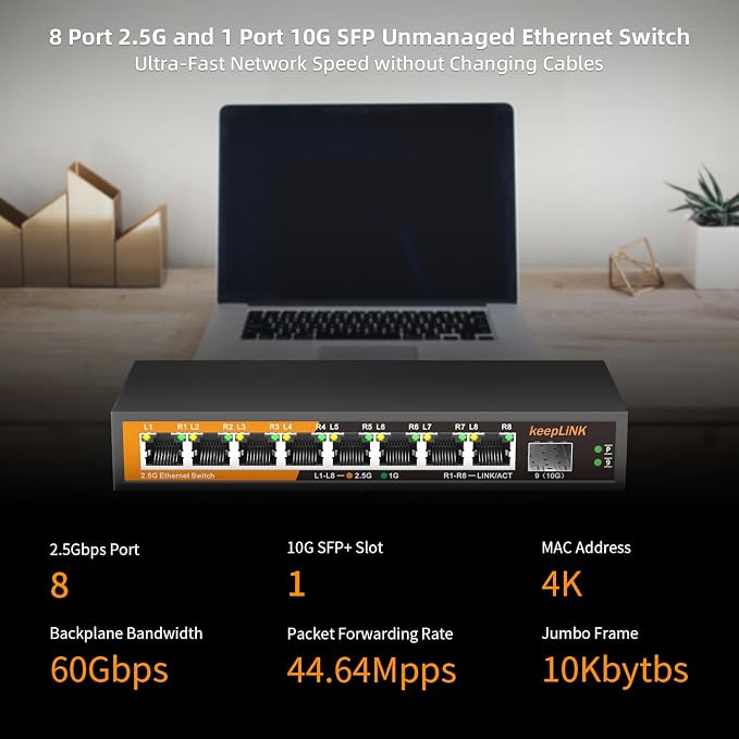 8 Port 2.5G Switch Unmanaged, Ethernet Switch