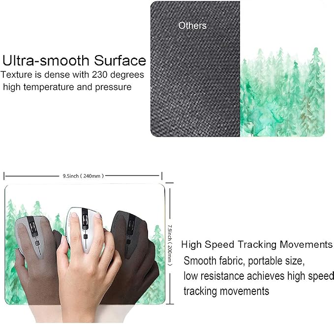 Green Forest Mouse Pad, Watercolor Trees Mouse Pad, Gaming Mouse Mat Square