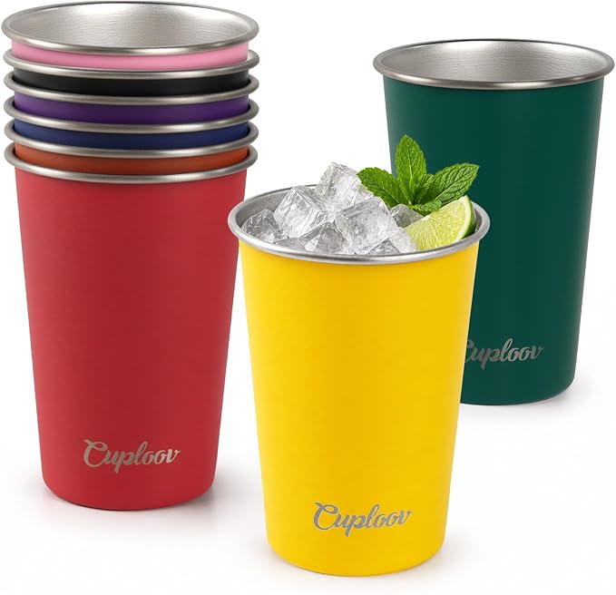 16 oz Stainless Steel Cups, Metal Drinking Glasses