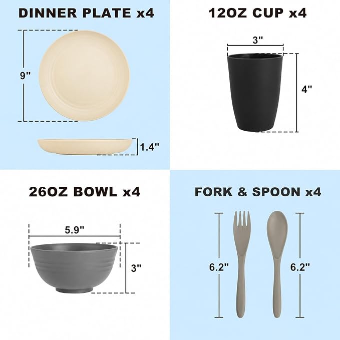 Wheat Straw Dinnerware Sets 20 PCS